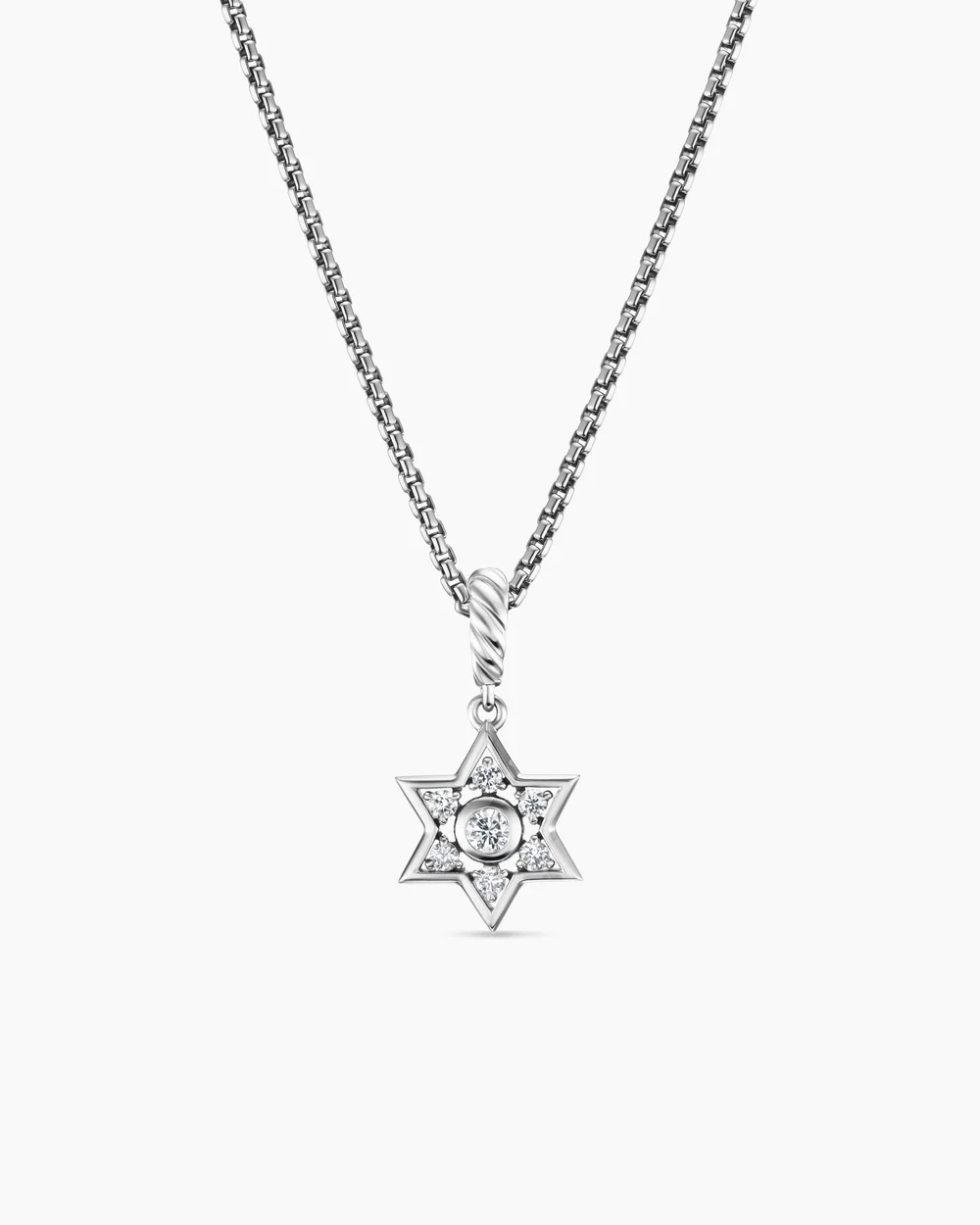David Yurman Star of David Pendant Necklace – Sterling Silver with Diamonds, 12mm