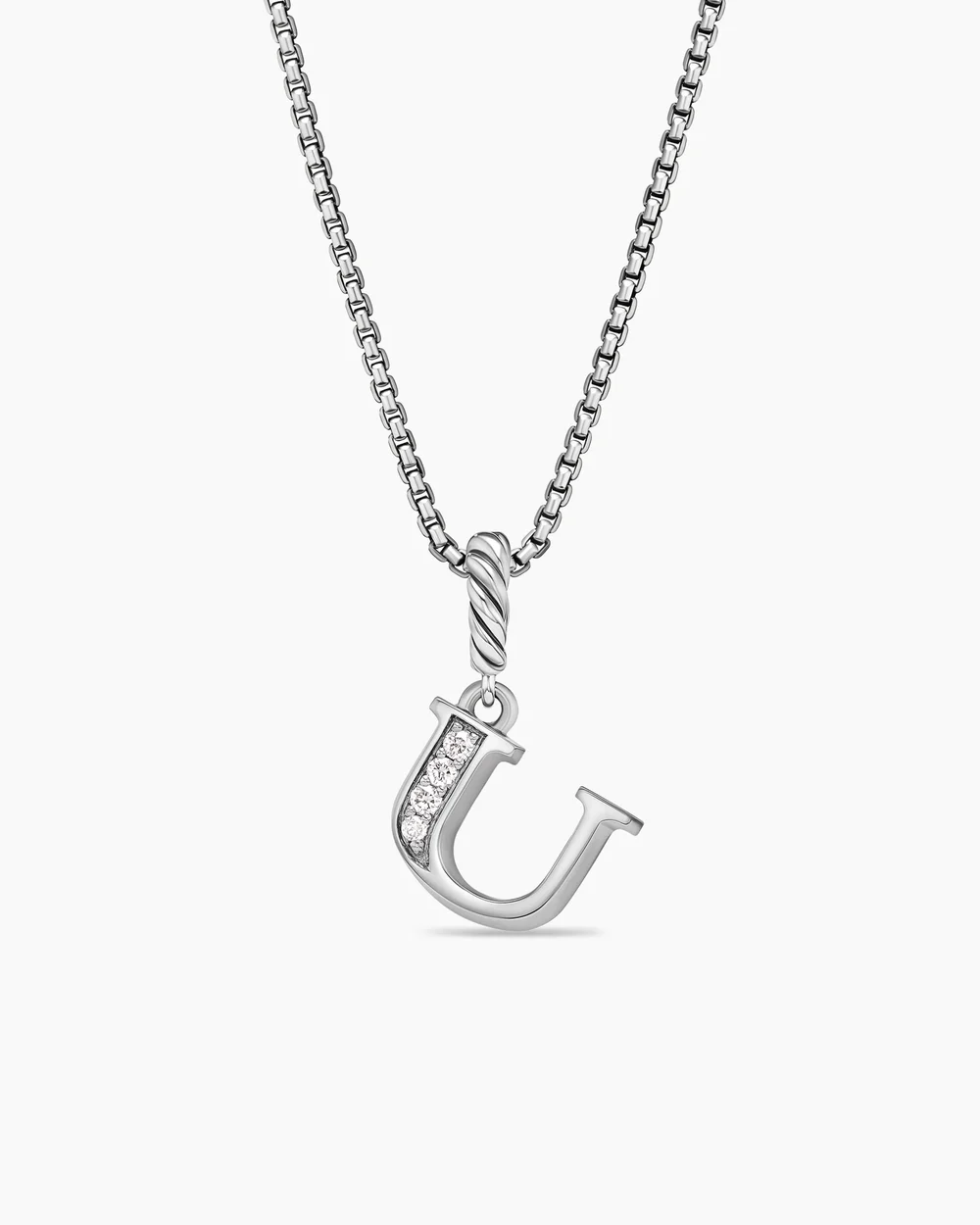 David Yurman PAVÉ INITIAL PENDANT NECKLACE Sterling Silver with Diamond U