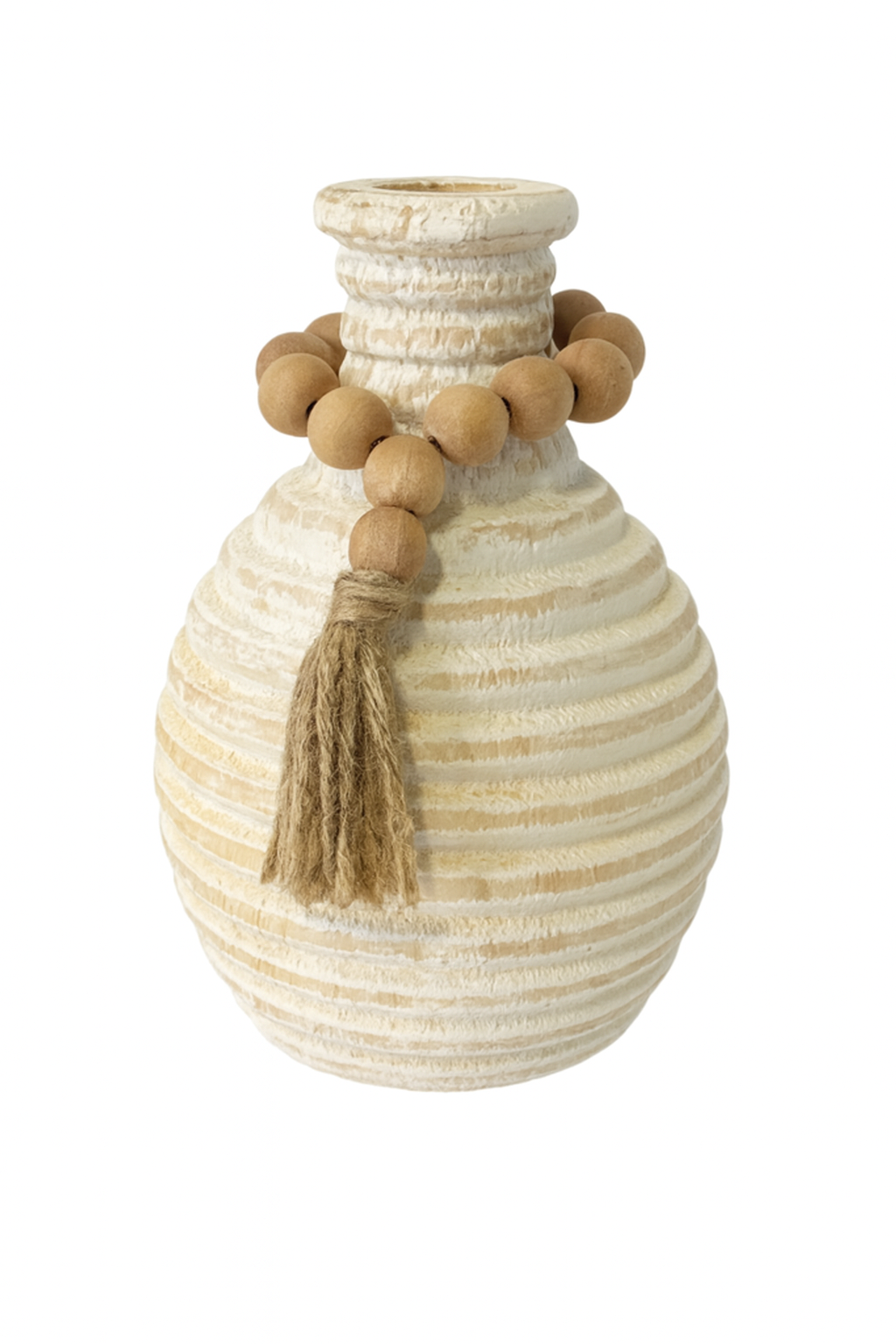 White Wood Vase With Beaded Loop