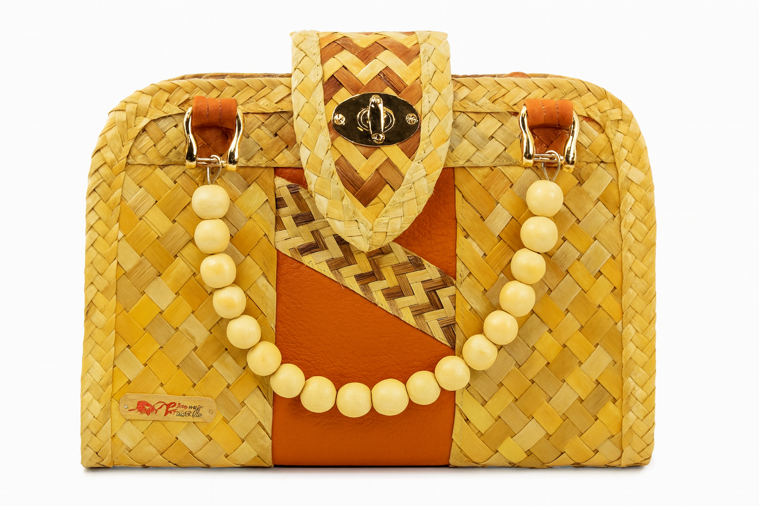 Natural Straw Bag with Brown Accents