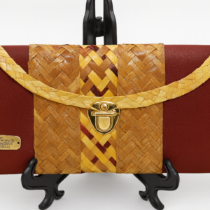 Brown Leather & Straw Clutch