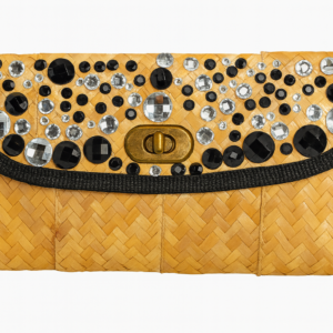 Crystal-Embellished Straw Clutch