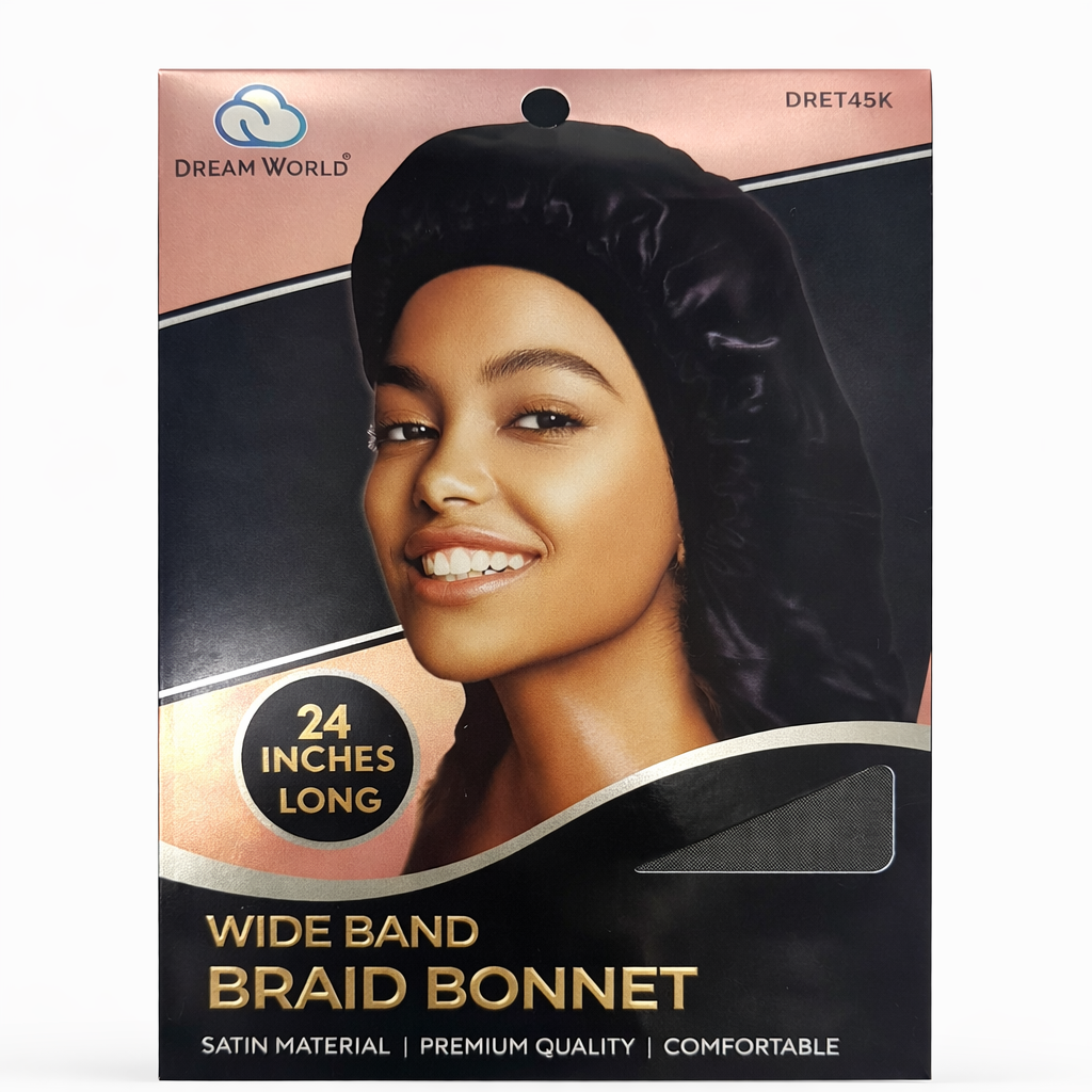 Braiding hair bonnet 24” long wide band black