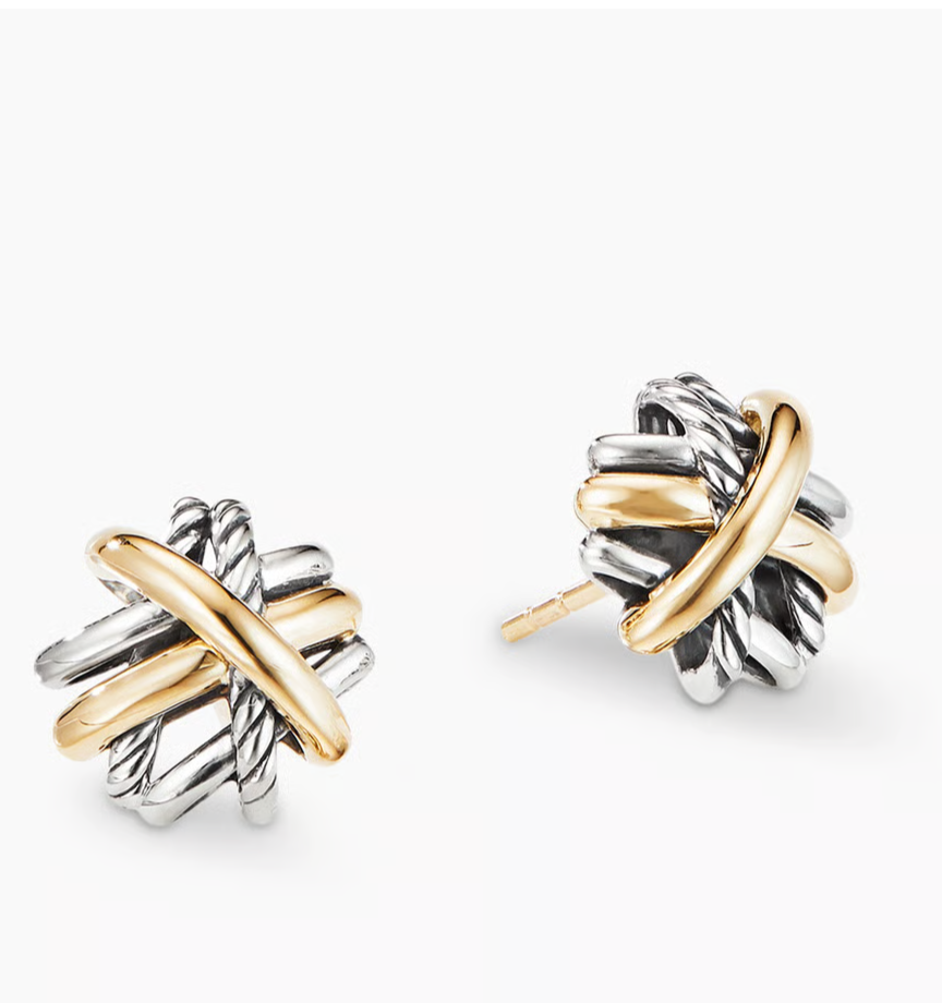 David Yurman Crossover Stud Earrings Sterling Silver with 18K Yellow Gold, 11mm