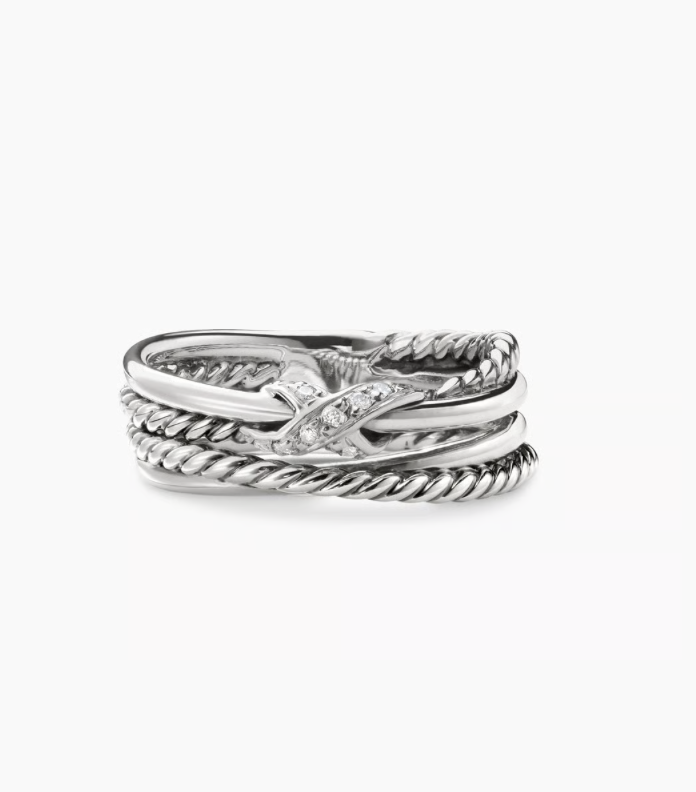 David Yurman X Crossover Band Ring Sterling Silver with Diamonds, 6mm