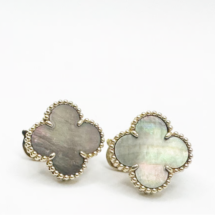 14K Gold Van Cleef Inspired Mother of Pearl Earrings