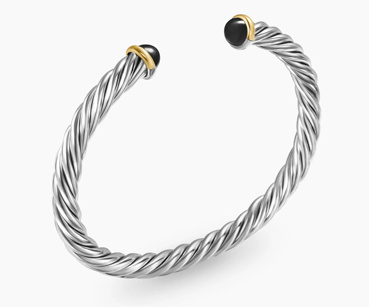 CABLE CUFF BRACELET Sterling Silver with 14K Yellow Gold and Black Onyx, 6mm