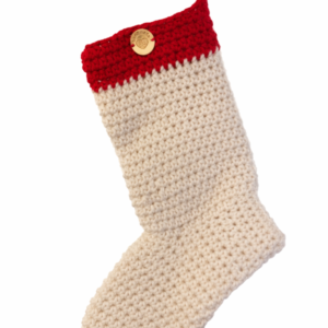 Handmade Red & Cream Crochet Christmas Stocking – Festive Holiday Décor