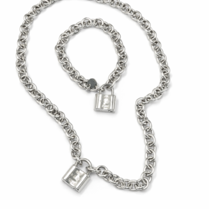 Tiffany & Co. 925 Sterling Silver Padlock Chain Necklace & Bracelet Set